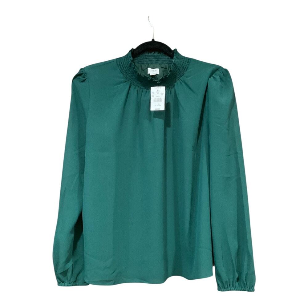 Women's Emerald Green Long-Sleeve Smocked Neck Blouse